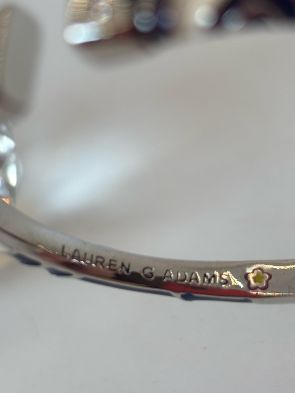 Lauren G Adam’s Navy & White Wave-Pattern Bangle Bracelet - Picture 3 of 6